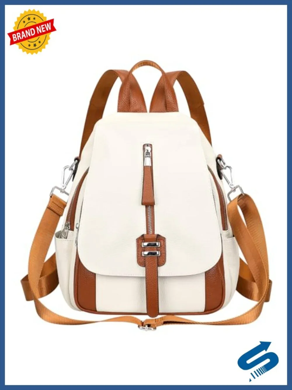 Genuine Leather Backpack for Women Convertible Shoulder Bag Buckle Flap